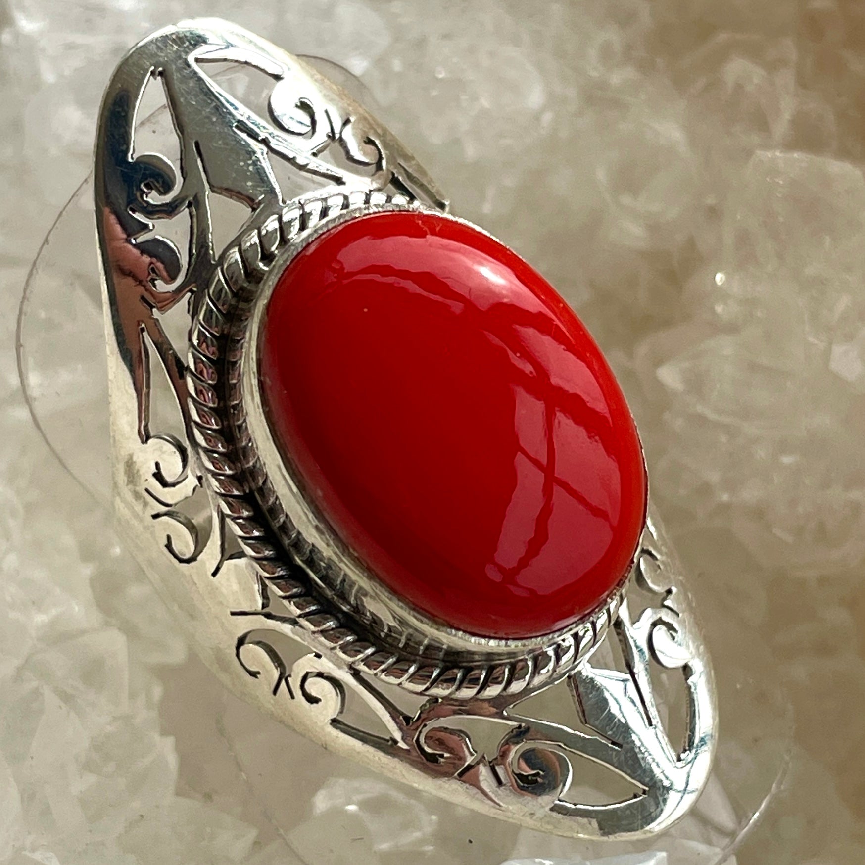 Red Coral Sterling Silver Ring - Sz7 RC3 Red Coral Sterling Silver Ring - Sz7 RC3